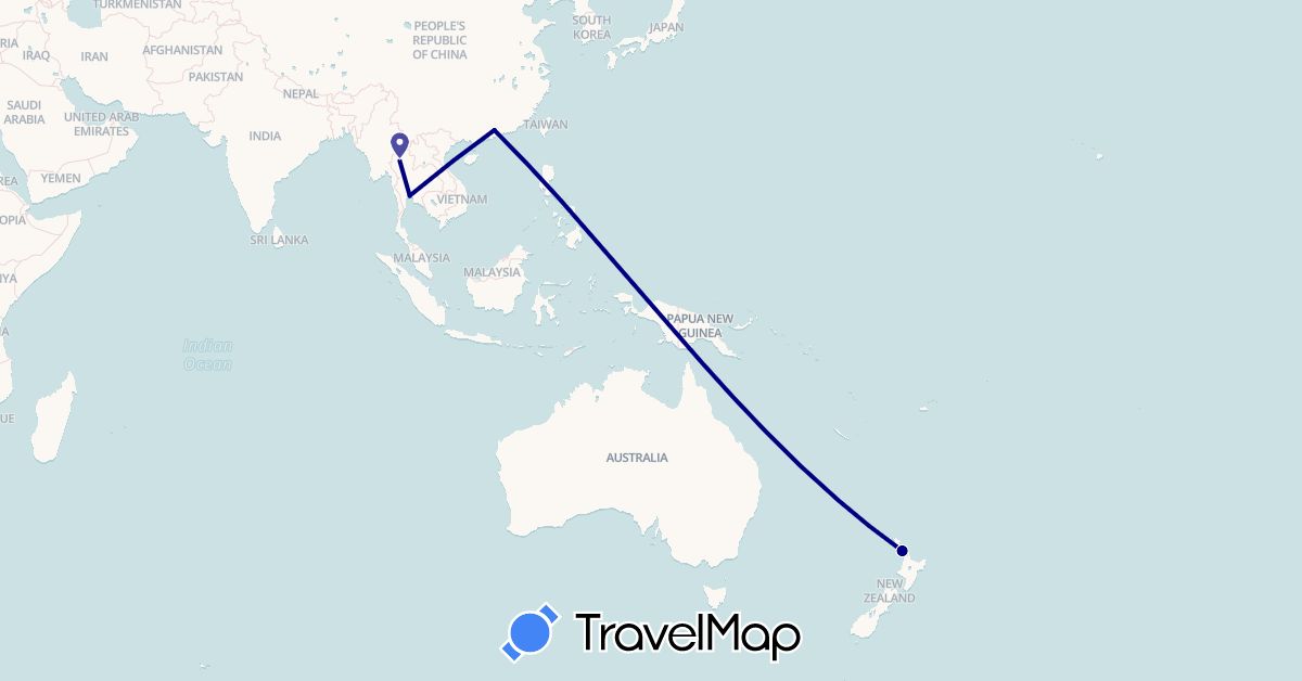 TravelMap itinerary: driving in China, New Zealand, Thailand (Asia, Oceania)